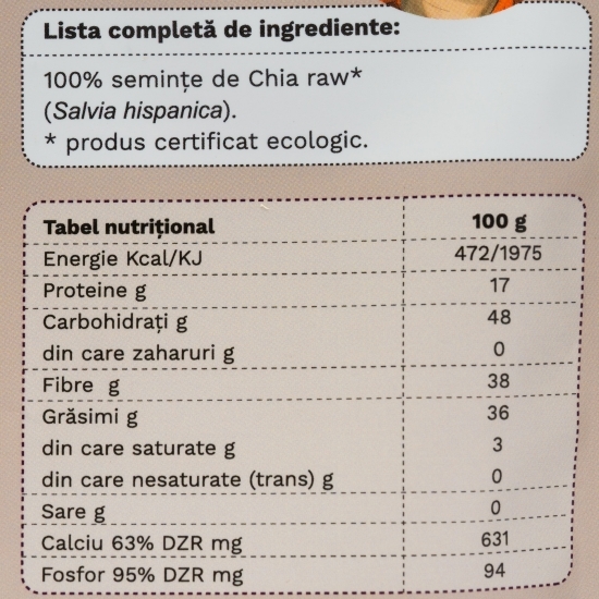 Chia, semințe ecologice pure, 200g