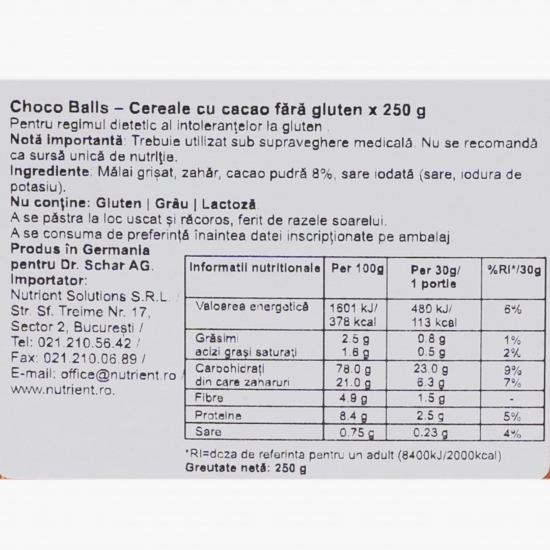 Cereale cu cacao fără gluten Choco Balls 250g 