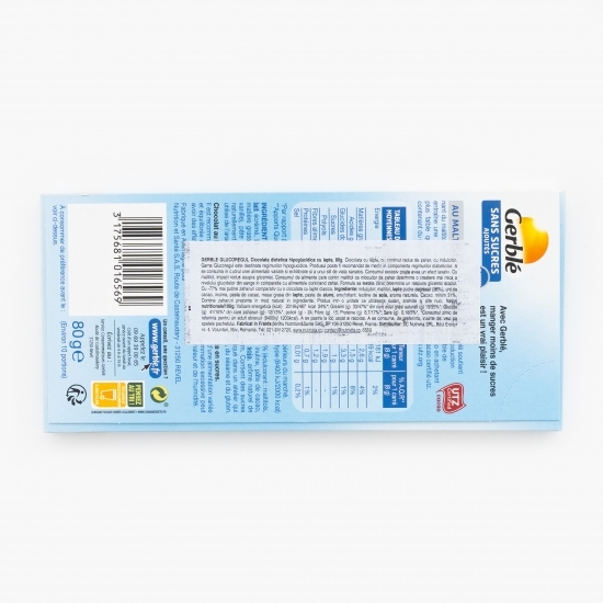 Ciocolată dietetică hipoglucidică cu lapte, fără zahăr 80g