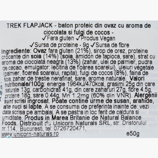 Baton cu ovăz, cocos și cacao, cu proteine, fără gluten 50g