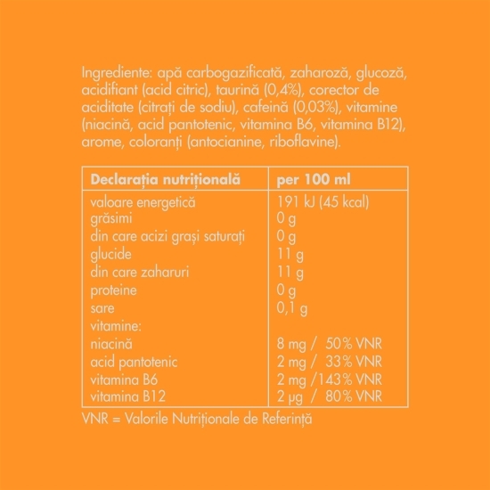 Băutură energizantă cu gust de caise și căpșuni, 0.25l