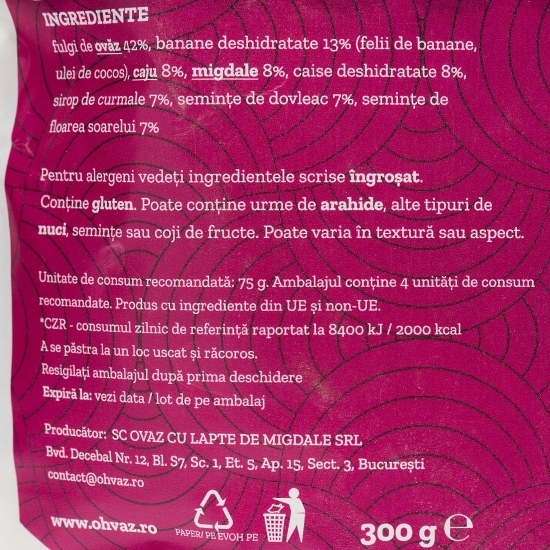 Granola cu caju, banane și caise, fără zahăr adăugat 300g