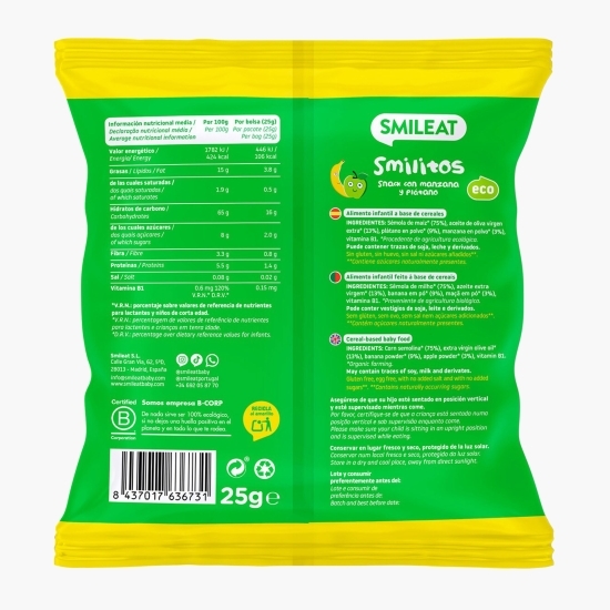 Pufuleți ecologici cu ulei de măsline, banane și mere Smilitos, +8 luni, 25g