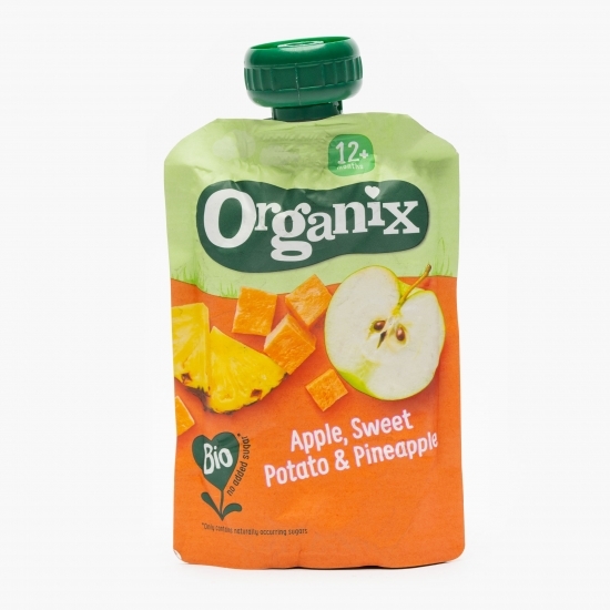 Piure ecologic de mere, cartof dulce și ananas, +12 luni, 100g