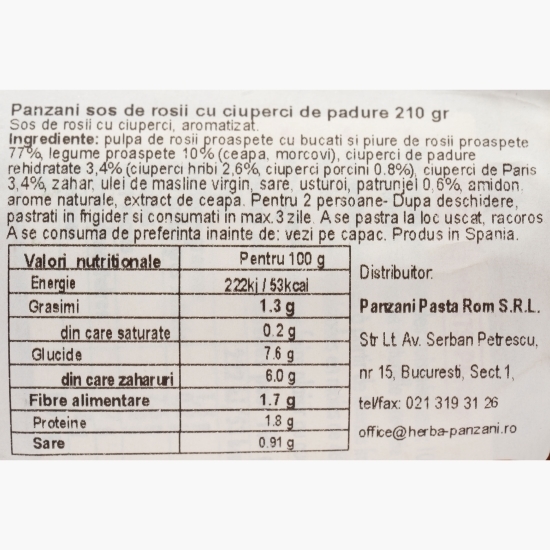 Sos de roșii cu ciuperci de pădure 210g