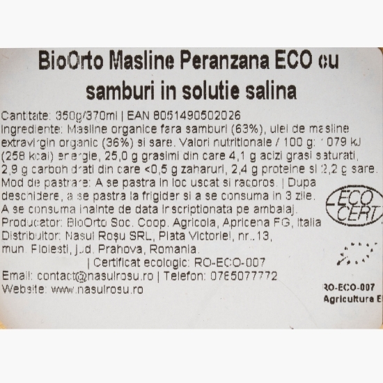 Măsline Peranzana eco cu sâmburi în saramură 350g