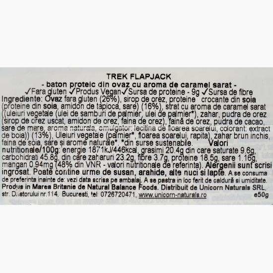 Baton din ovăz cu proteine, cu aromă de caramel sărat, fără gluten 50g