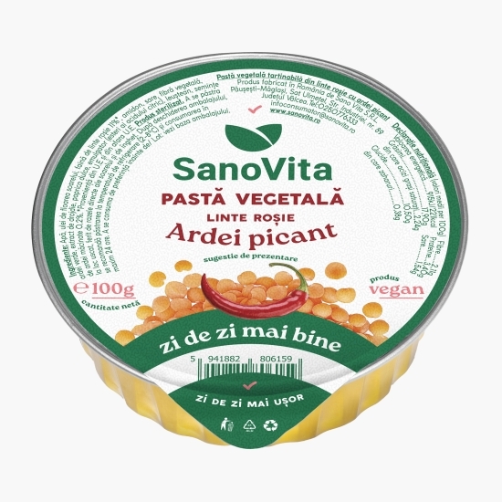 Pastă vegetală tartinabilă din linte roșie cu ardei picant 100g