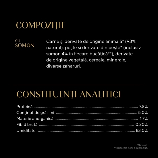 Hrană umedă pentru pisici adulte, 85g, cu somon în sos