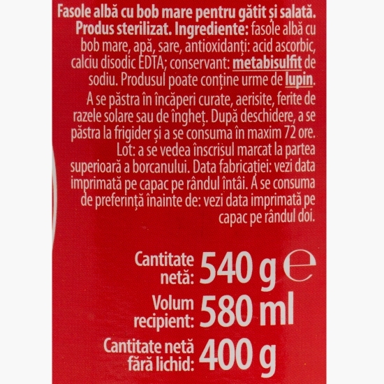 Fasole albă cu bob mare, în saramură, 540g