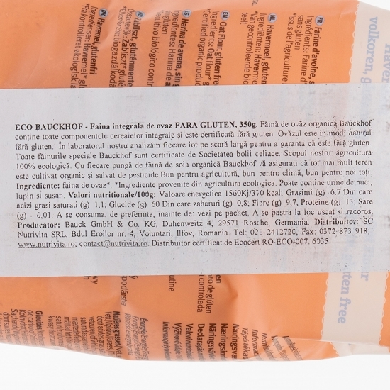 Făină integrală de ovăz eco fără gluten 350g