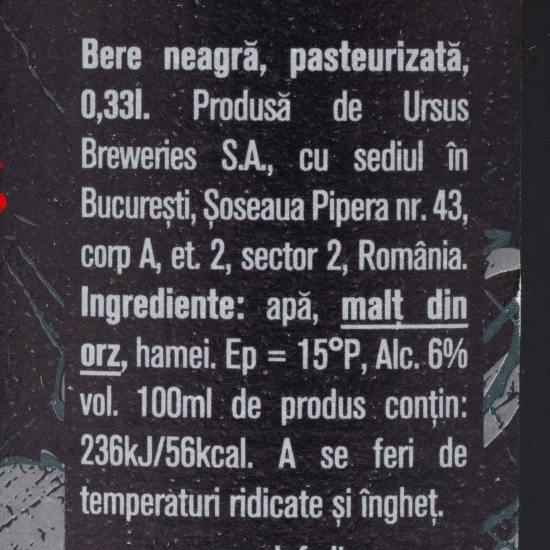 Bere neagră pasteurizată 0.33l
