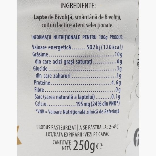 Iaurt din lapte de bivoliță, 10% grăsime, 250g