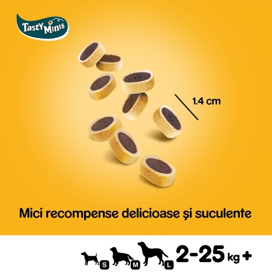 Recompense pentru câini adulți, 140g, Tasty Minis cu brânză și vită 