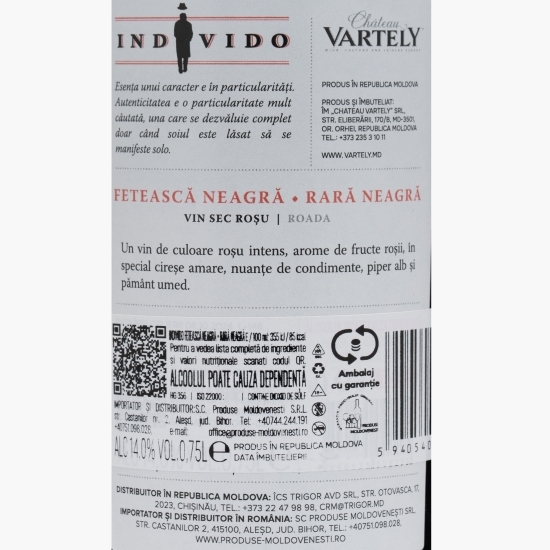 Vin roșu sec Individo Fetească Neagră & Rară Neagră, 14%, 0.75l 
