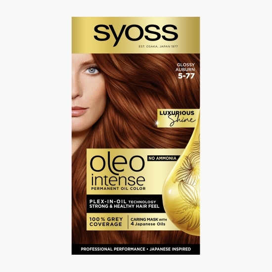 Vopsea de păr permanentă fără amoniac Oleo Intense, 5-77 șaten roșcat strălucitor, 115ml