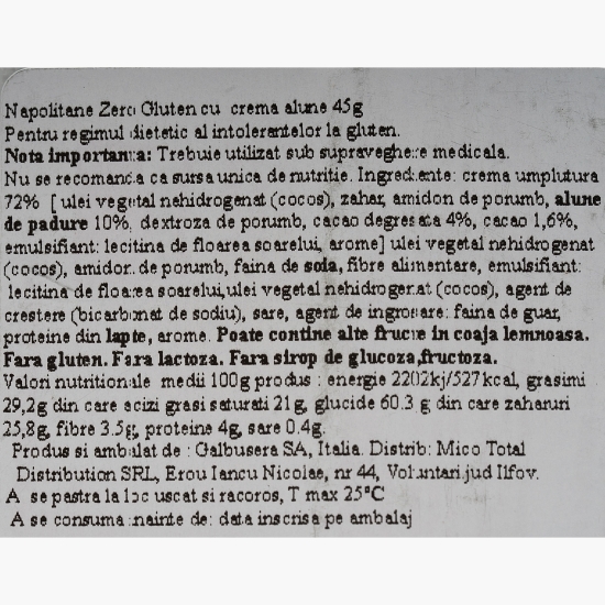 Napolitane cu cremă de alune, fără gluten și fără lactoză 45g