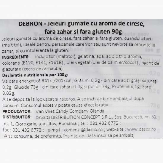 Jeleuri gumate cu aromă de cireșe, fără zahăr adăugat 90g