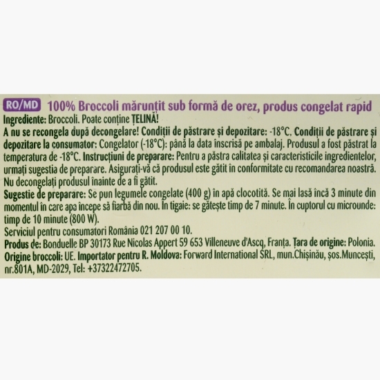 Broccoli 100% mărunțit sub formă de orez 400g