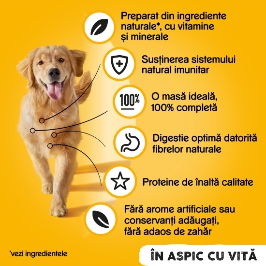 Hrană umedă completă pentru câini adulți, 1200g, cu vită în aspic 