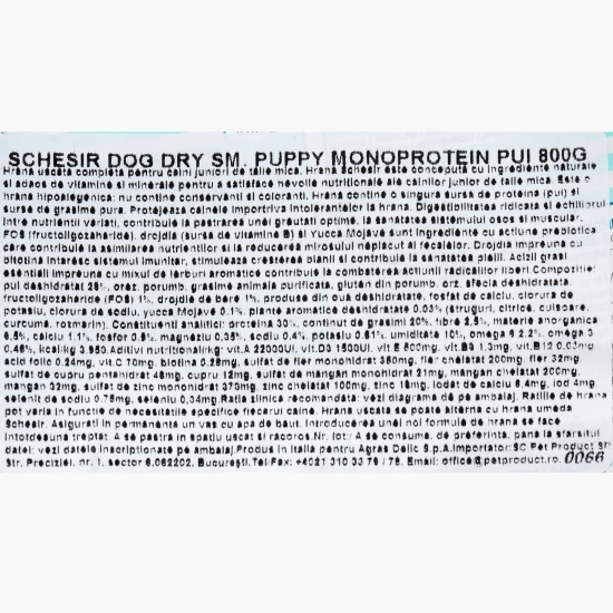 Hrană uscată pentru câini juniori de talie mică, 800g, Small Puppy Monoprotein cu pui