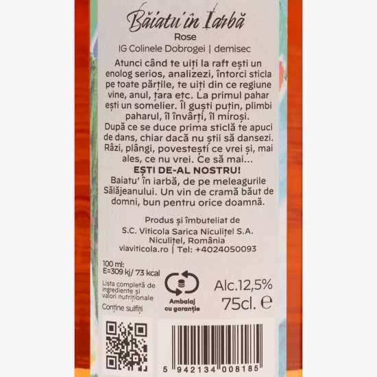 Vin rose demisec, 12.5%, 0.75l