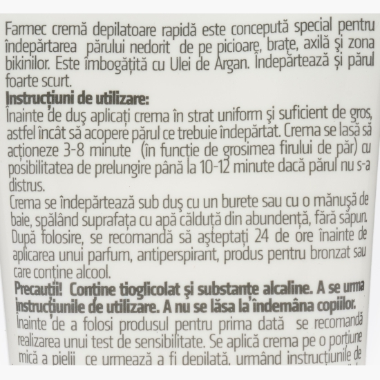 Cremă depilatoare rapidă cu ulei de argan 150ml