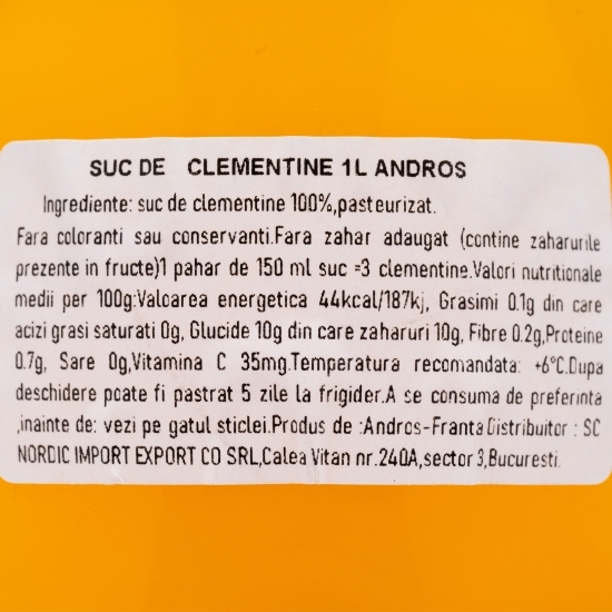 Suc de clementine fără zahăr adăugat 1l