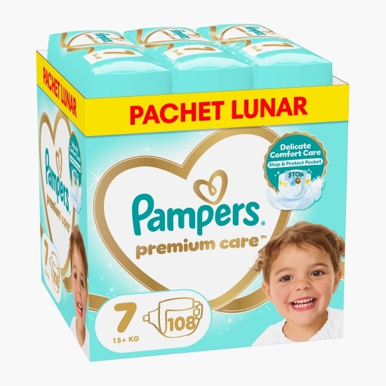 Scutece Premium Care, mărimea 7, 15+ kg, 108 buc