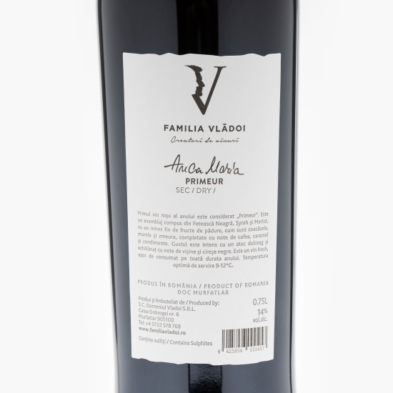 Vin roșu sec Anca Maria Primeur Fetească Neagră, Syrah & Merlot, 14%, 0.75l