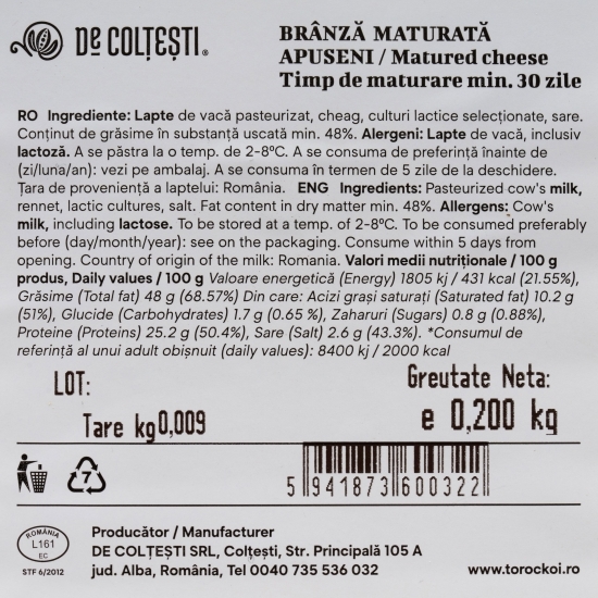 Brânză maturată Apuseni 200g