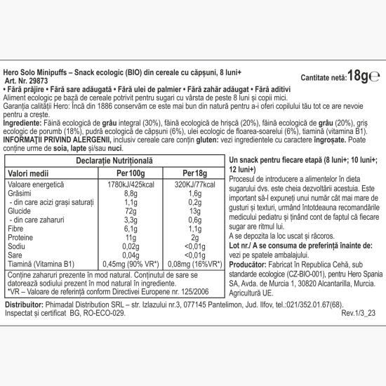 Snack eco din cereale cu căpșuni, 18g, +8 luni