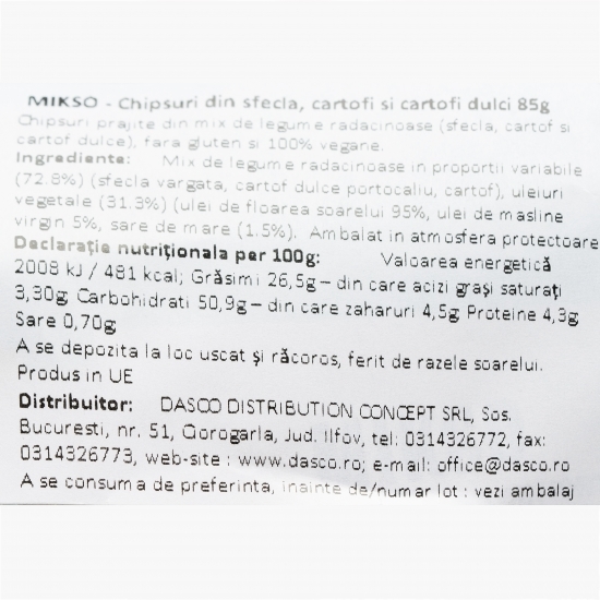 Chipsuri din sfeclă, cartofi și cartofi dulci 85g