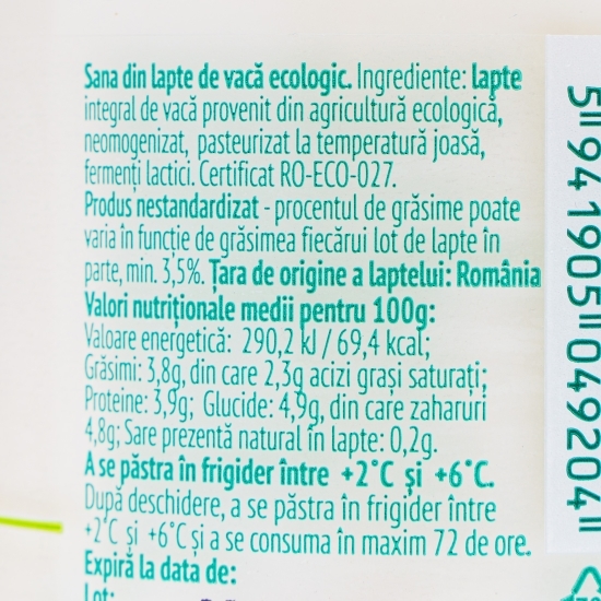 Sana ecologică din lapte de vacă 350ml