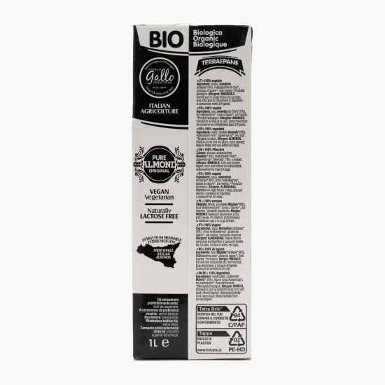 Băutură vegetală eco din 8% migdale siciliene și sirop de agave (fără zahăr) 1l