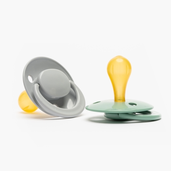 Suzetă cu tetină din latex rotundă, multicoloră cu inel, 0-24 luni