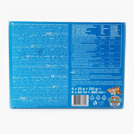 Înghețată pe băț cu ciocolată și vanilie Paw Patrol 6x60ml (6x35g)