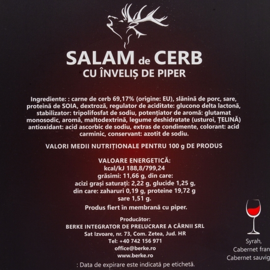 Salam de cerb cu înveliș de piper 100g
