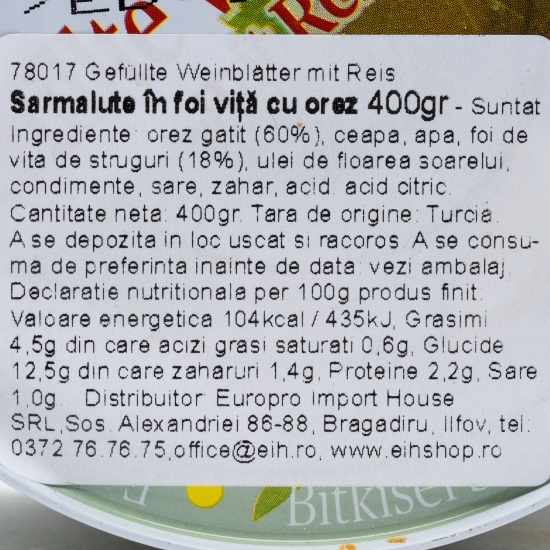 Sărmăluțe în foi de viță cu orez 400g