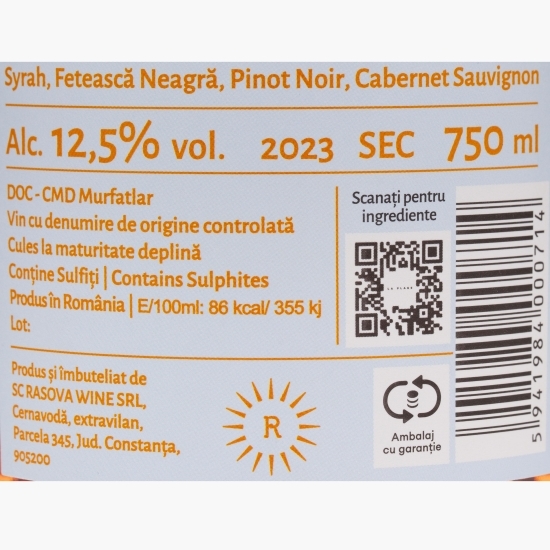 Vin rose sec, 12.5%, 0.75l