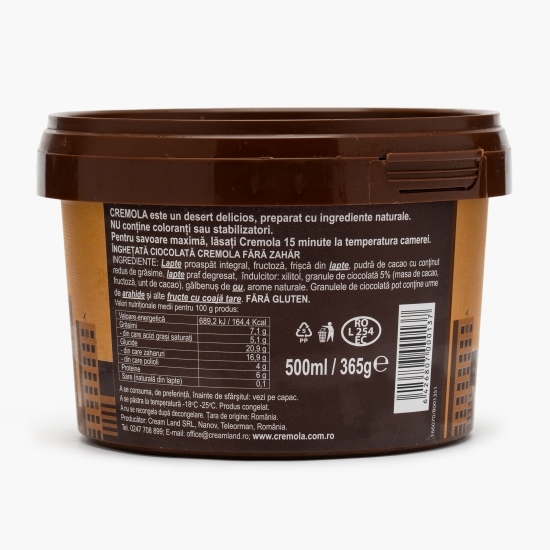 Înghețată cu aromă de ciocolată, fără zahăr, 500ml (365g)