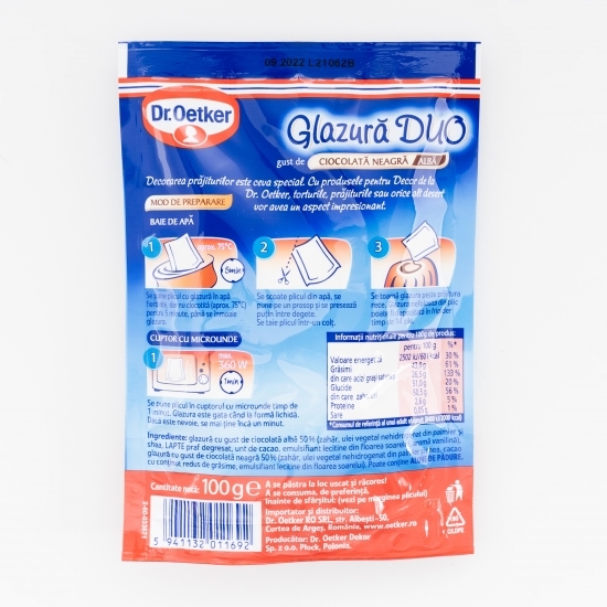 Glazură Duo cu gust de ciocolată neagră/albă 100g 
