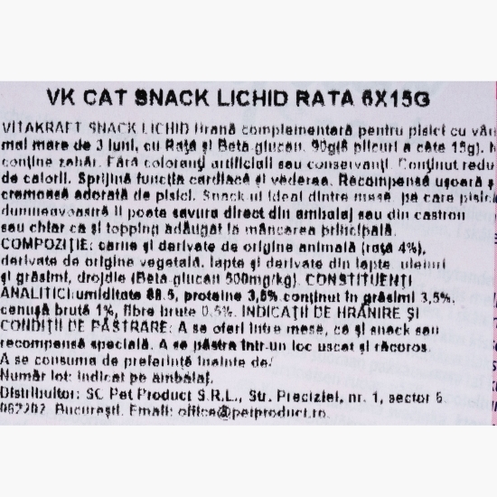 Snack lichid pentru pisici, cu rață, 6x15g
