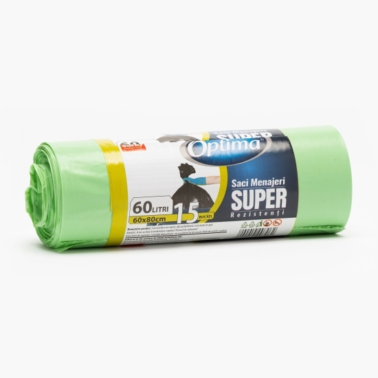 Saci menajeri super rezistenți, verzi, 60l, 15 buc