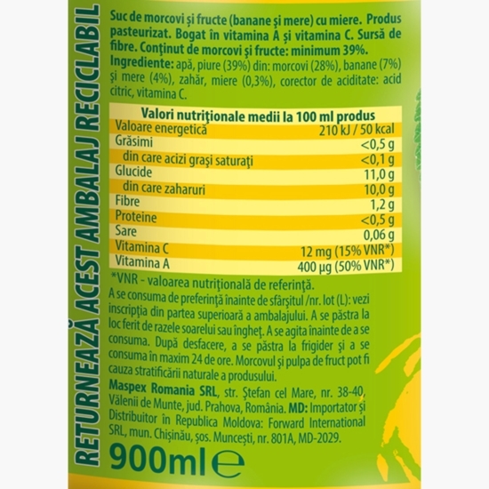 Suc de banană, morcov, măr 0.9l