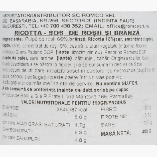 Sos de roșii cu brânză Ricotta 400g