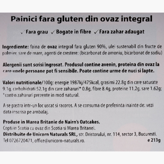 Pâinici (turtițe) fără gluten din ovăz integral 213g