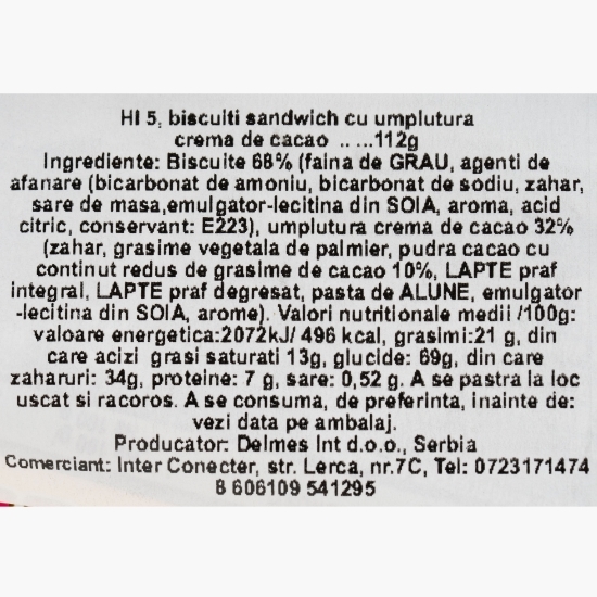 Biscuiți sandwich cu ciocolată HI5, 112g