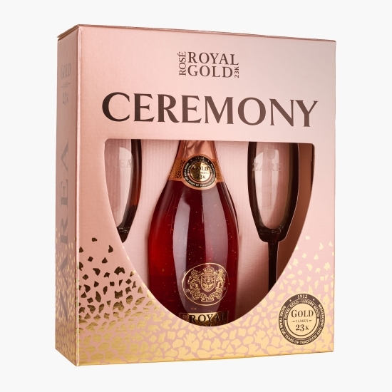 Spumant Royal Gold Rose, cu aur 23K, 0.75l + 2 Pahare