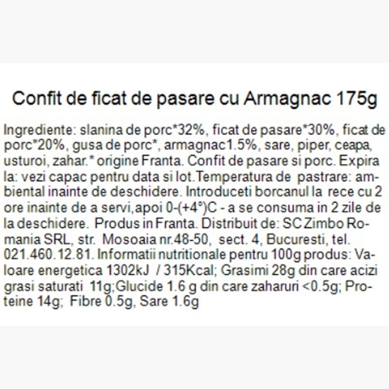 Confit de ficat de pasăre cu Armagnac 175g